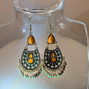 Boho Vintage-Style Drop & Dangle Tassle Earrings Multicolor Synthetic Stones